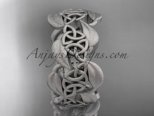 platinum leaf and celtic trinity knot wedding band, matte finish wedding band, engagement ring CT7262G - AnjaysDesigns