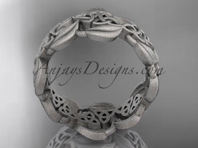 14kt white gold leaf and celtic trinity knot wedding band, matte finish wedding band, engagement ring CT7262G - AnjaysDesigns