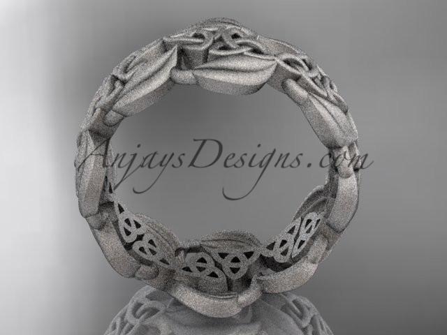 platinum leaf and celtic trinity knot wedding band, matte finish wedding band, engagement ring CT7262G - AnjaysDesigns