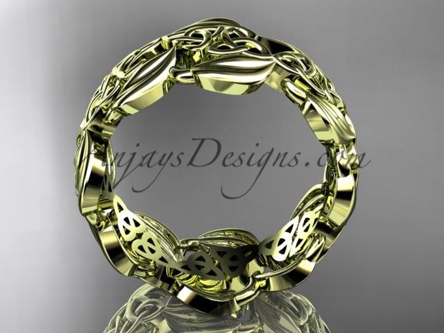 14kt yellow gold leaf and celtic trinity knot wedding band, engagement ring CT7262G - AnjaysDesigns