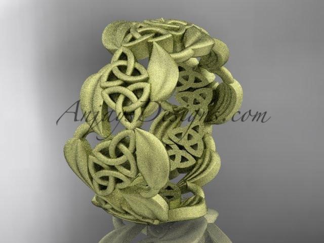 14kt yellow gold leaf and celtic trinity knot wedding band, matte finish wedding band, engagement ring CT7262G - AnjaysDesigns