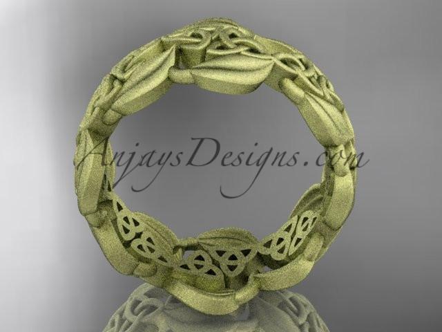 14kt yellow gold leaf and celtic trinity knot wedding band, matte finish wedding band, engagement ring CT7262G - AnjaysDesigns