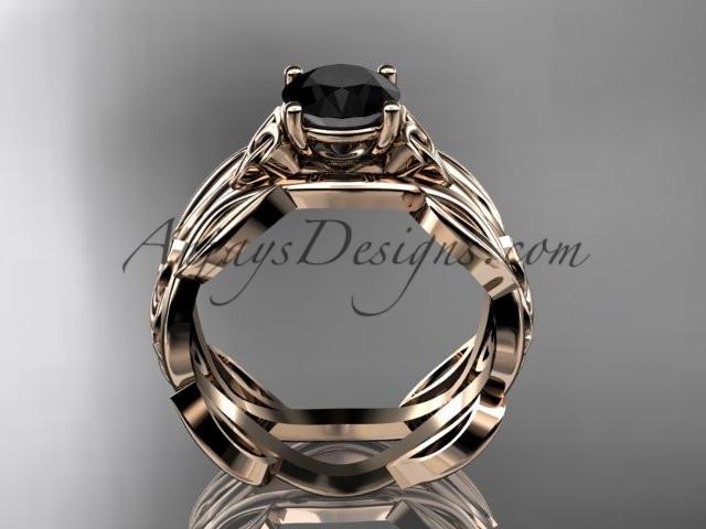 14kt rose gold celtic trinity knot wedding ring, engagement ring with a Black Diamond center stone CT7264 - AnjaysDesigns