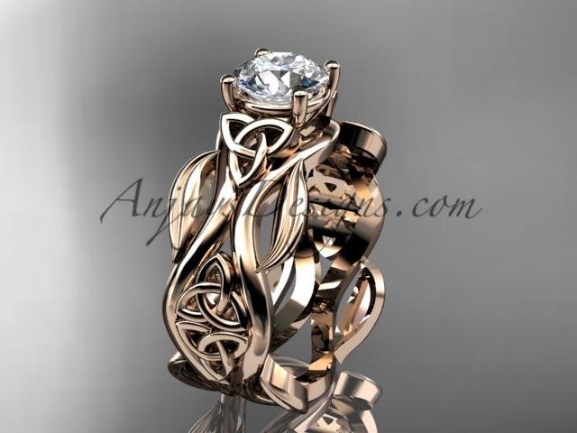 14kt rose gold celtic trinity knot wedding ring, engagement ring with a "Forever One" Moissanite center stone CT7264 - AnjaysDesigns