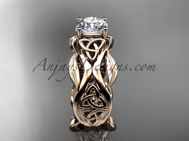 14kt rose gold celtic trinity knot wedding ring, engagement ring with a "Forever One" Moissanite center stone CT7264 - AnjaysDesigns
