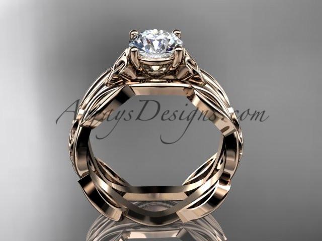 14kt rose gold celtic trinity knot wedding ring, engagement ring with a "Forever One" Moissanite center stone CT7264 - AnjaysDesigns