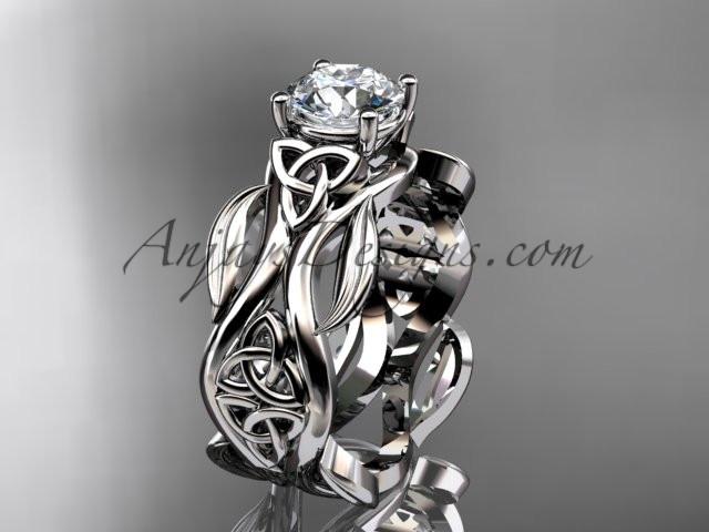 platinum celtic trinity knot wedding ring, engagement ring with a "Forever One" Moissanite center stone CT7264 - AnjaysDesigns