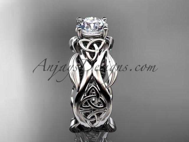 14kt white gold celtic trinity knot wedding ring, engagement ring with a "Forever One" Moissanite center stone CT7264 - AnjaysDesigns