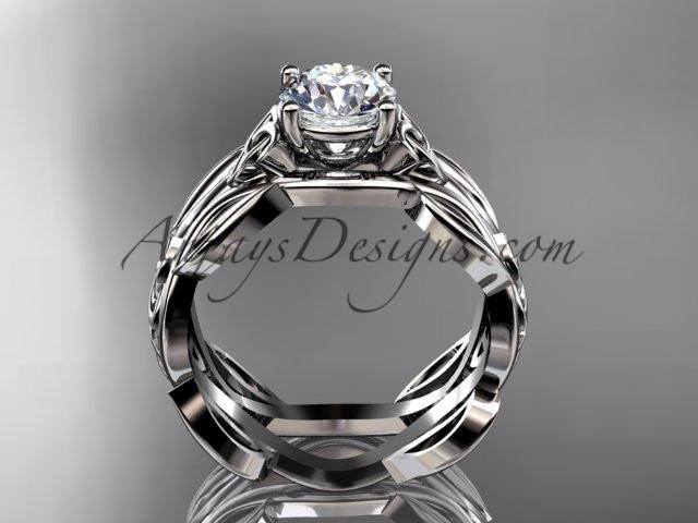 platinum celtic trinity knot wedding ring, engagement ring with a "Forever One" Moissanite center stone CT7264 - AnjaysDesigns