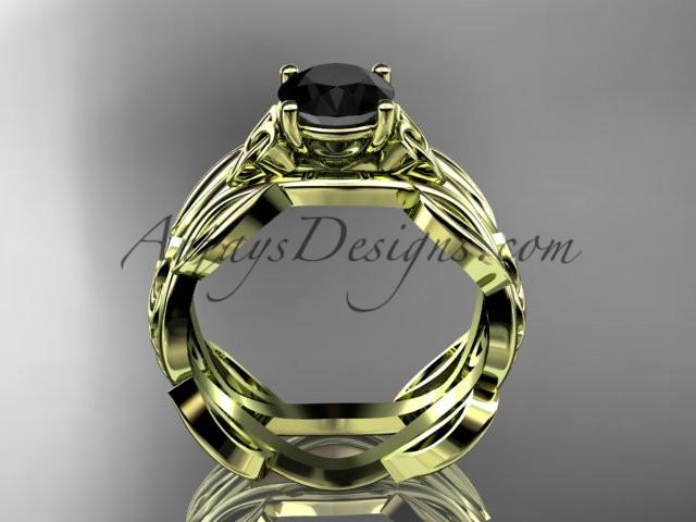14kt yellow gold celtic trinity knot wedding ring, engagement ring with a Black Diamond center stone CT7264 - AnjaysDesigns