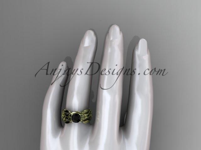 14kt yellow gold celtic trinity knot wedding ring, engagement ring with a Black Diamond center stone CT7264 - AnjaysDesigns