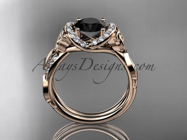 14kt rose gold diamond celtic trinity knot wedding ring, engagement ring with a Black Diamond center stone CT7274 - AnjaysDesigns