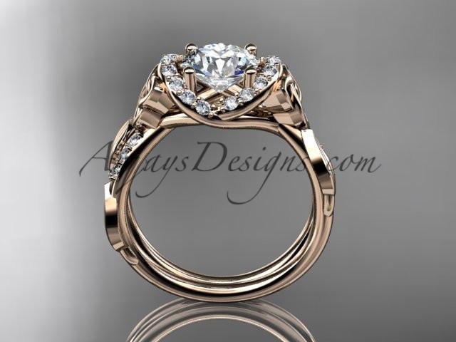 14kt rose gold diamond celtic trinity knot wedding ring, engagement ring with a "Forever One" Moissanite center stone CT7274 - AnjaysDesigns