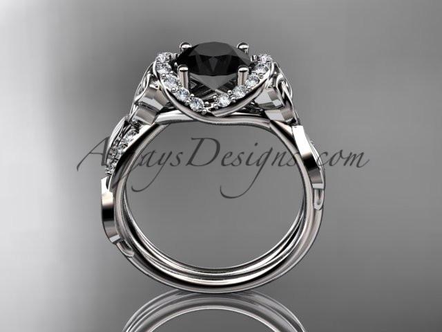14kt white gold diamond celtic trinity knot wedding ring, engagement ring with a Black Diamond center stone CT7274 - AnjaysDesigns