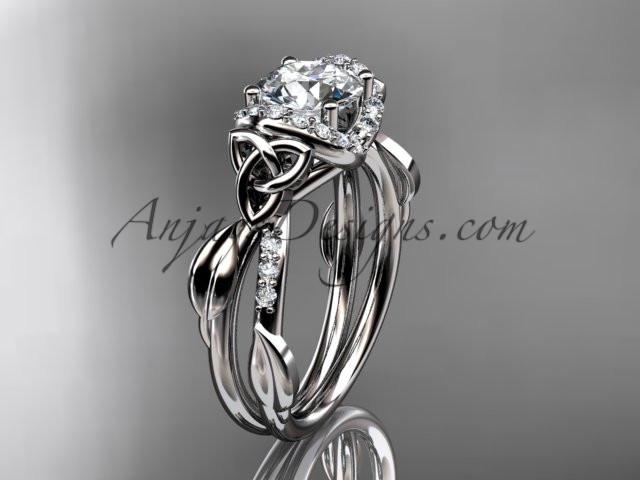 14kt white gold diamond celtic trinity knot wedding ring, engagement ring with a "Forever One" Moissanite center stone CT7274 - AnjaysDesigns