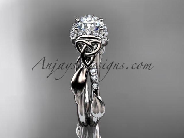 platinum diamond celtic trinity knot wedding ring, engagement ring with a "Forever One" Moissanite center stone CT7274 - AnjaysDesigns