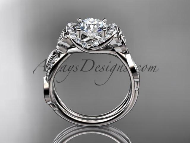 14kt white gold diamond celtic trinity knot wedding ring, engagement ring with a "Forever One" Moissanite center stone CT7274 - AnjaysDesigns