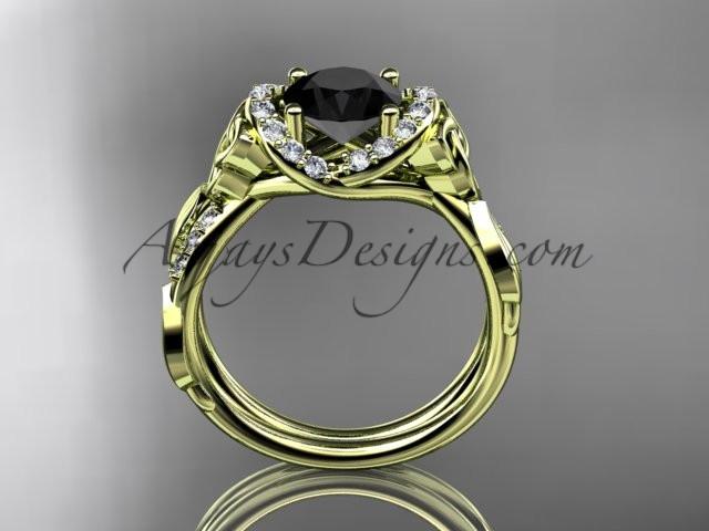 14kt yellow gold diamond celtic trinity knot wedding ring, engagement ring with a Black Diamond center stone CT7274 - AnjaysDesigns