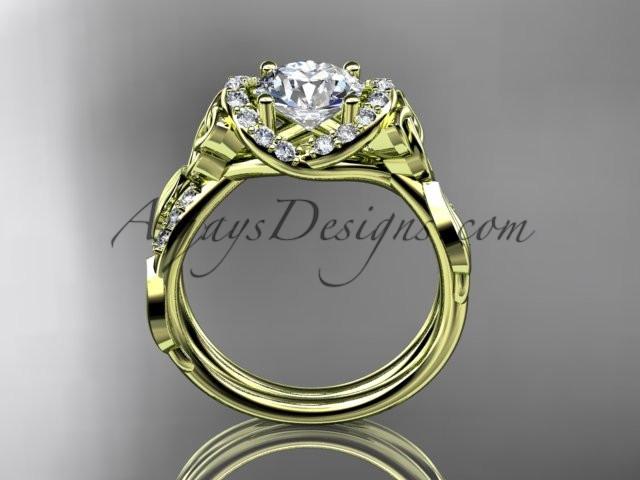 14kt yellow gold diamond celtic trinity knot wedding ring, engagement ring with a "Forever One" Moissanite center stone CT7274 - AnjaysDesigns
