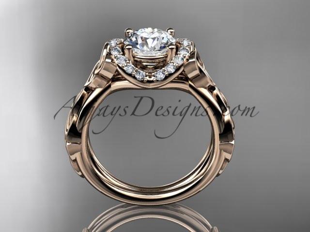 14kt rose gold diamond celtic trinity knot wedding ring, engagement ring with a "Forever One" Moissanite center stone CT7289 - AnjaysDesigns