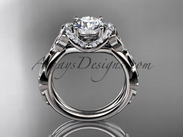platinum diamond celtic trinity knot wedding ring, engagement ring with a "Forever One" Moissanite center stone CT7289 - AnjaysDesigns