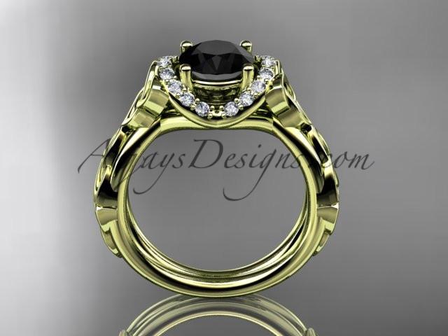 14kt yellow gold diamond celtic trinity knot wedding ring, engagement ring with a Black Diamond center stone CT7289 - AnjaysDesigns