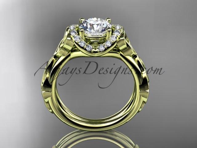 14kt yellow gold diamond celtic trinity knot wedding ring, engagement ring with a "Forever One" Moissanite center stone CT7289 - AnjaysDesigns