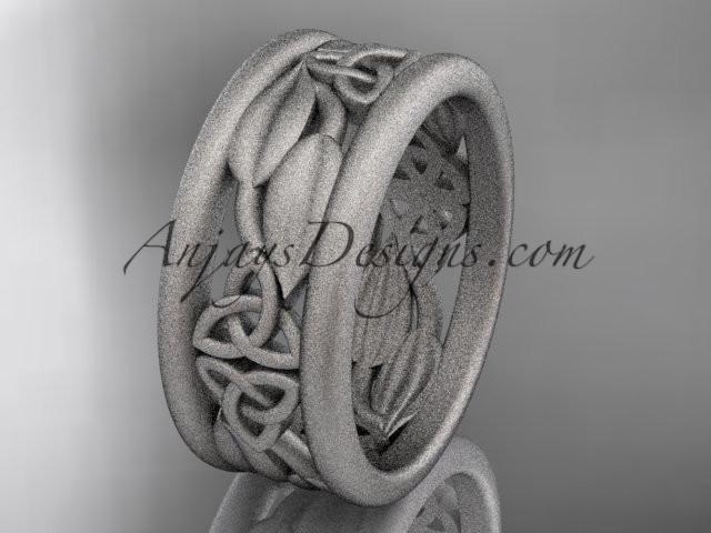 14kt white gold celtic trinity knot matte finish wedding band, engagement ring CT7293GA - AnjaysDesigns