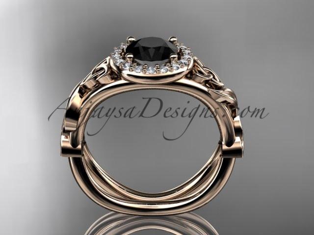 14kt rose gold diamond celtic trinity knot wedding ring, engagement ring with a Black Diamond center stone CT7302 - AnjaysDesigns