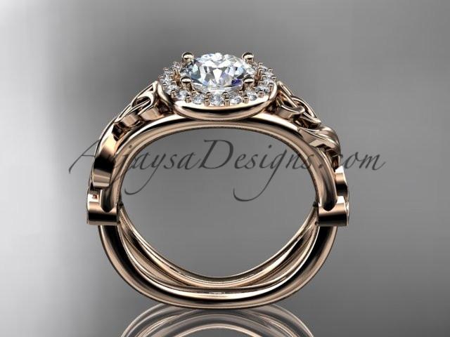 14kt rose gold diamond celtic trinity knot wedding ring, engagement ring with a "Forever One" Moissanite center stone CT7302 - AnjaysDesigns
