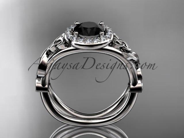 platinum diamond celtic trinity knot wedding ring, engagement ring with a Black Diamond center stone CT7302 - AnjaysDesigns
