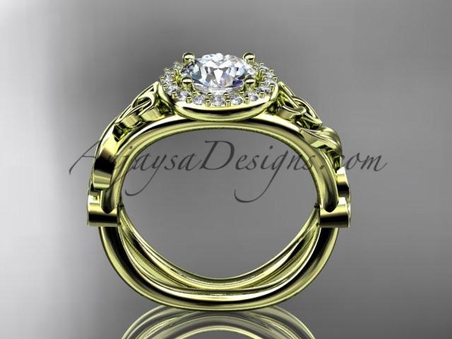 14kt yellow gold diamond celtic trinity knot wedding ring, engagement ring with a "Forever One" Moissanite center stone CT7302 - AnjaysDesigns