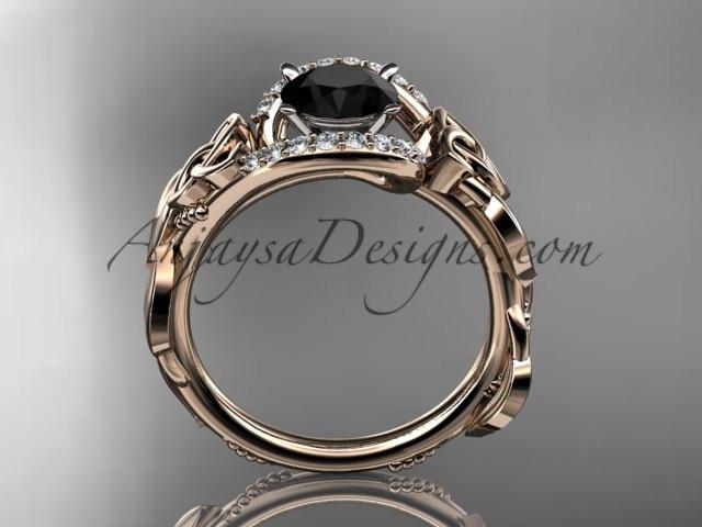 14kt rose gold diamond celtic trinity knot wedding ring, engagement ring with a Black Diamond center stone CT7326 - AnjaysDesigns