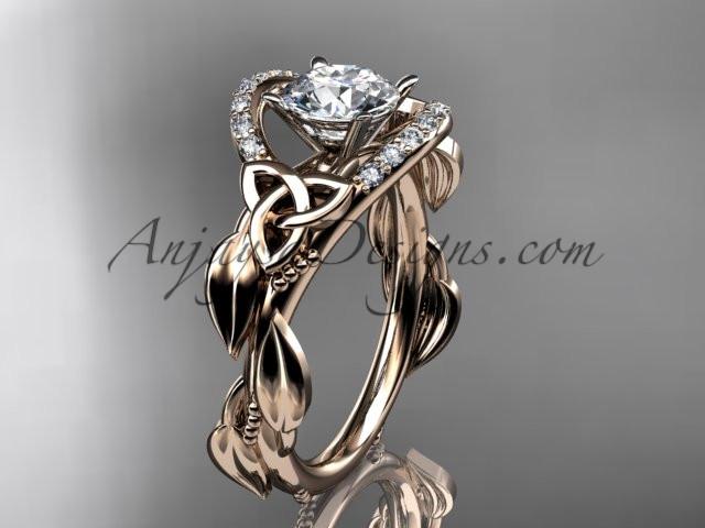 14kt rose gold diamond celtic trinity knot wedding ring, engagement ring with a "Forever One" Moissanite center stone CT7326 - AnjaysDesigns
