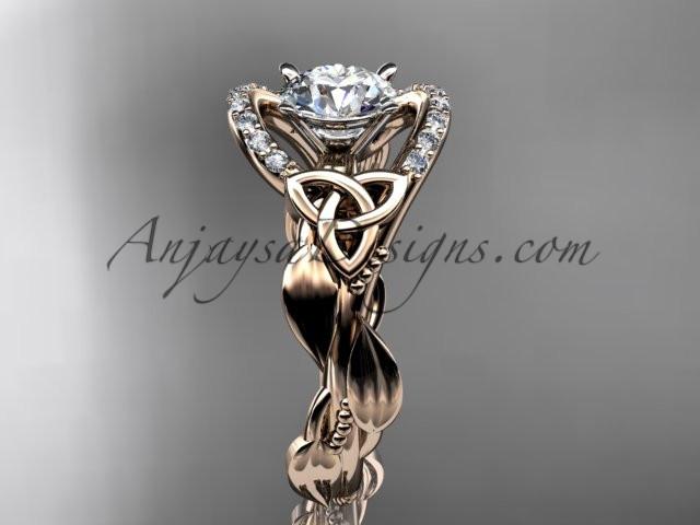 14kt rose gold diamond celtic trinity knot wedding ring, engagement ring with a "Forever One" Moissanite center stone CT7326 - AnjaysDesigns