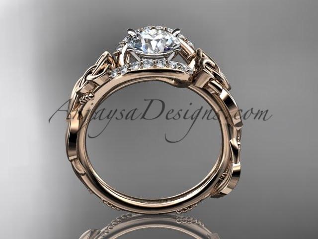 14kt rose gold diamond celtic trinity knot wedding ring, engagement ring with a "Forever One" Moissanite center stone CT7326 - AnjaysDesigns