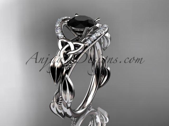 platinum diamond celtic trinity knot wedding ring, engagement ring with a Black Diamond center stone CT7326 - AnjaysDesigns