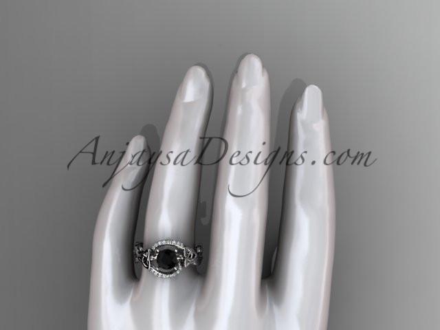 14kt white gold diamond celtic trinity knot wedding ring, engagement ring with a Black Diamond center stone CT7326 - AnjaysDesigns
