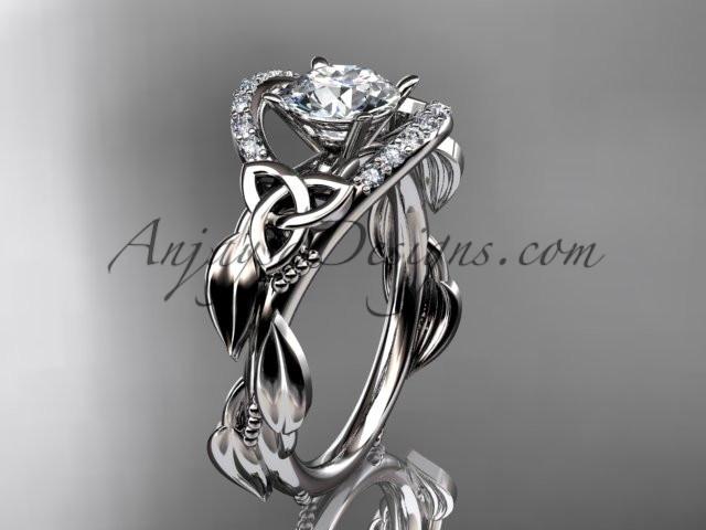 14kt white gold diamond celtic trinity knot wedding ring, engagement ring with a "Forever One" Moissanite center stone CT7326 - AnjaysDesigns
