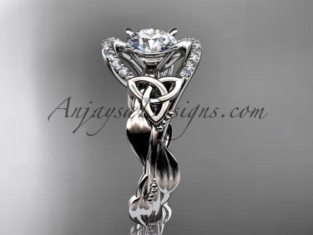 platinum diamond celtic trinity knot wedding ring, engagement ring with a "Forever One" Moissanite center stone CT7326 - AnjaysDesigns