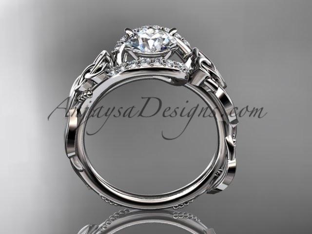 platinum diamond celtic trinity knot wedding ring, engagement ring with a "Forever One" Moissanite center stone CT7326 - AnjaysDesigns