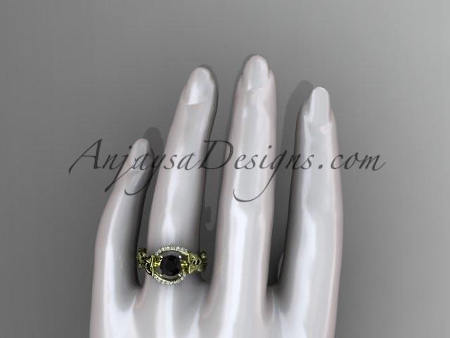 14kt yellow gold diamond celtic trinity knot wedding ring, engagement ring with a Black Diamond center stone CT7326 - AnjaysDesigns