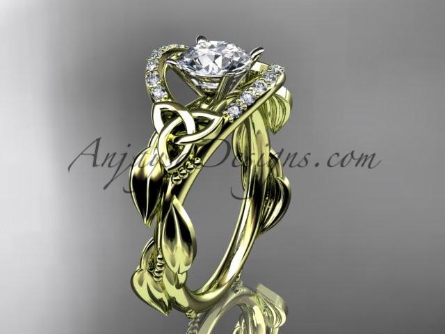 14kt yellow gold diamond celtic trinity knot wedding ring, engagement ring with a "Forever One" Moissanite center stone CT7326 - AnjaysDesigns