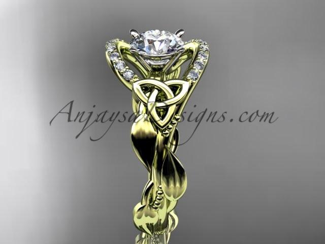 14kt yellow gold diamond celtic trinity knot wedding ring, engagement ring with a "Forever One" Moissanite center stone CT7326 - AnjaysDesigns