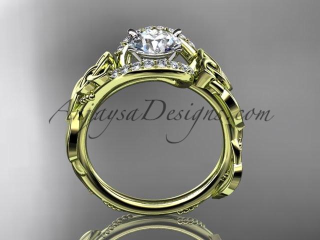 14kt yellow gold diamond celtic trinity knot wedding ring, engagement ring with a "Forever One" Moissanite center stone CT7326 - AnjaysDesigns