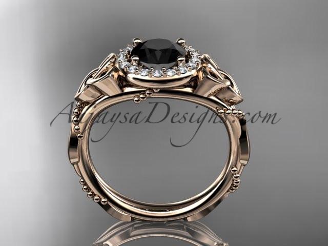 14kt rose gold diamond celtic trinity knot wedding ring, engagement ring with a Black Diamond center stone CT7328 - AnjaysDesigns