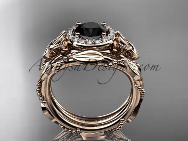14kt rose gold diamond celtic trinity knot wedding ring, engagement set with a Black Diamond center stone CT7328S - AnjaysDesigns