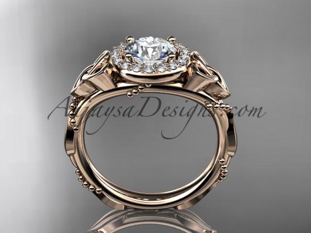 14kt rose gold diamond celtic trinity knot wedding ring, engagement ring with a "Forever One" Moissanite center stone CT7328 - AnjaysDesigns