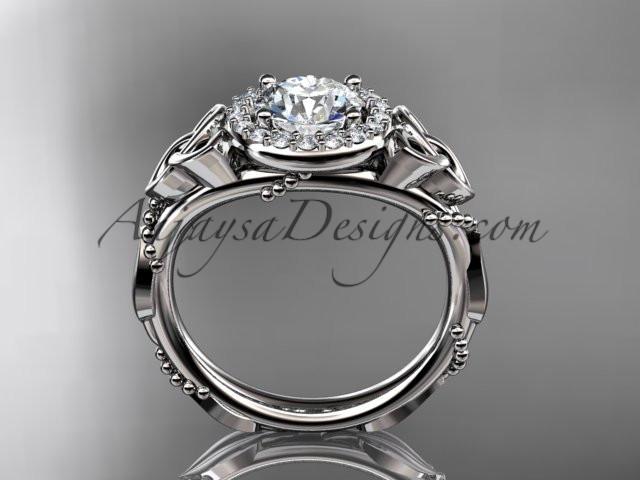 platinum diamond celtic trinity knot wedding ring, engagement ring with a "Forever One" Moissanite center stone CT7328 - AnjaysDesigns