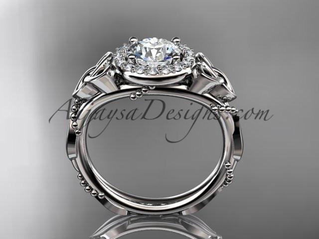 14kt white gold diamond celtic trinity knot wedding ring, engagement ring with a "Forever One" Moissanite center stone CT7328 - AnjaysDesigns